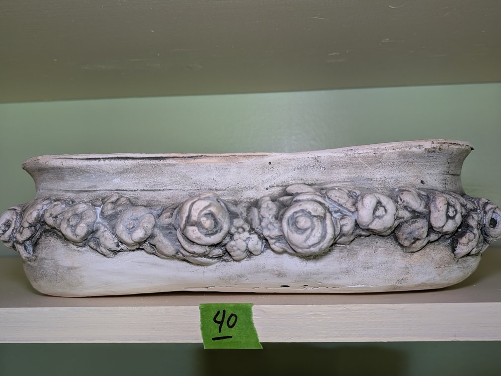 Rustic Whitewashed Terracotta Planter with Raised Rose Garland Detailing
