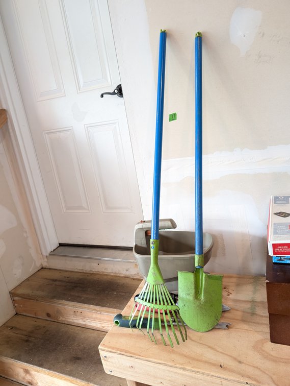 Matching Pair of Blue/Green Long-Handled Garden Spade & Hand Rake