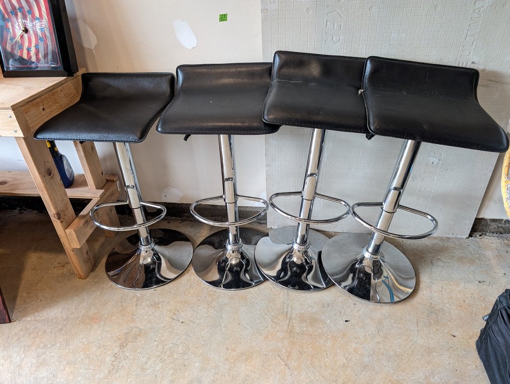 Set of 4 Modern Adjustable Chrome & Black Faux Leather Barstools