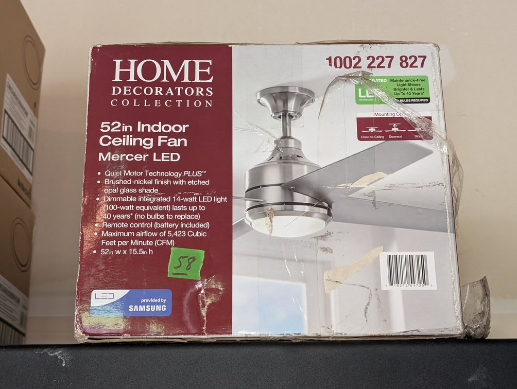 Home Decorators Collection Mercer 52" LED Indoor Ceiling Fan (In Box)