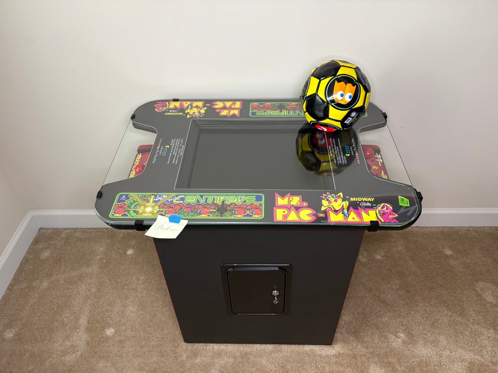 Multi-Game Arcade Cocktail Table (Ms. Pac-Man / Centipede Graphics) with Plush Ball