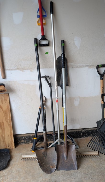 Assorted Shovels, Rakes & Long-Handled Yard Tools