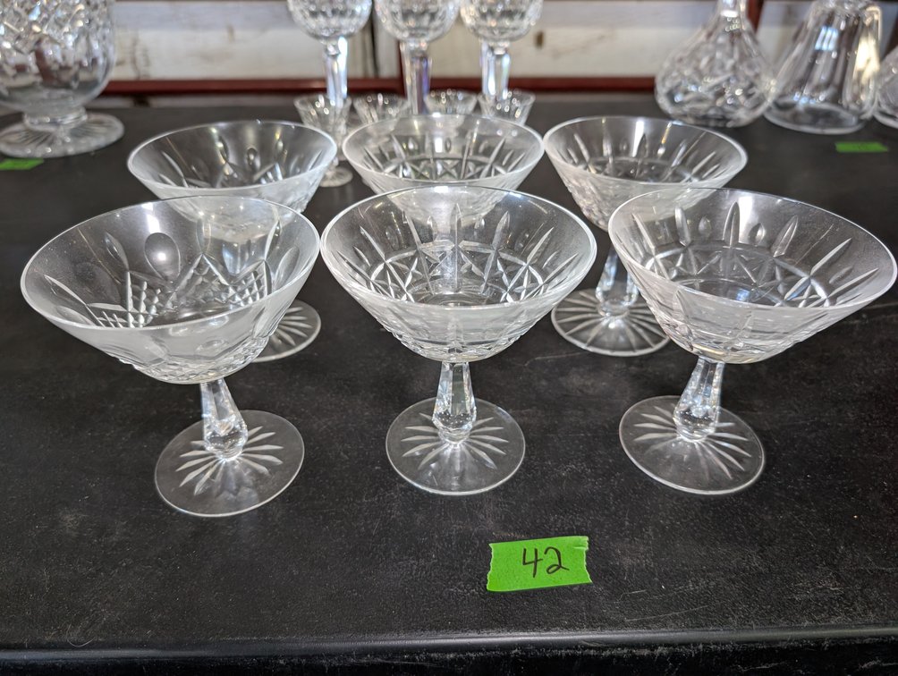(6) Waterford Cut Glass Dessert Coupes or Champagne Saucers with Starburst Base