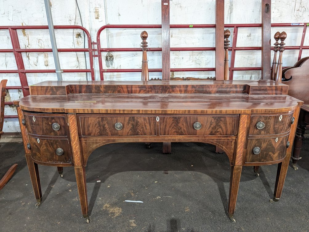 Antique Sheraton Style Inlaid Mahogany Sideboard with Brass Hardware