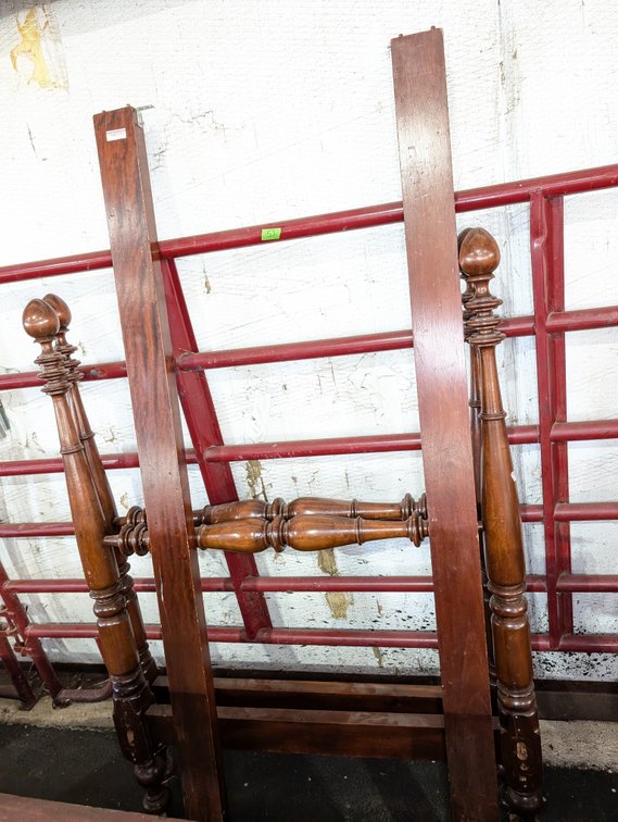 Antique Turned Mahogany Bed Posts / Bed Rails
