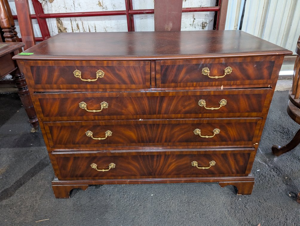 Maitland-Smith Handmade Flame Mahogany Bow-Front Chest of Drawers