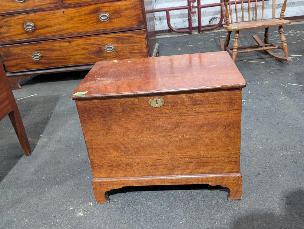 Antique Mahogany Blanket Chest with Bracket Feet and Brass Escutcheon