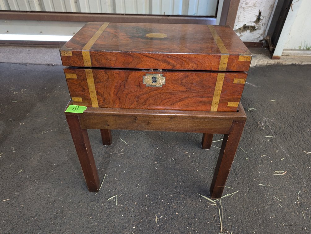 Antique Brass-Bound Mahogany Campaign Style Writing Box on Stand