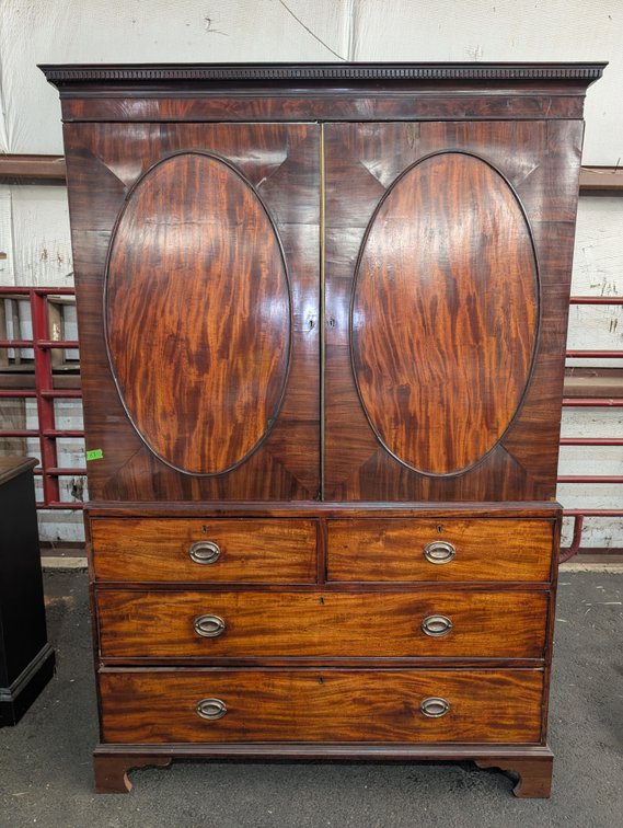 Antique Federal Style Mahogany Flame Veneer Linen Press
