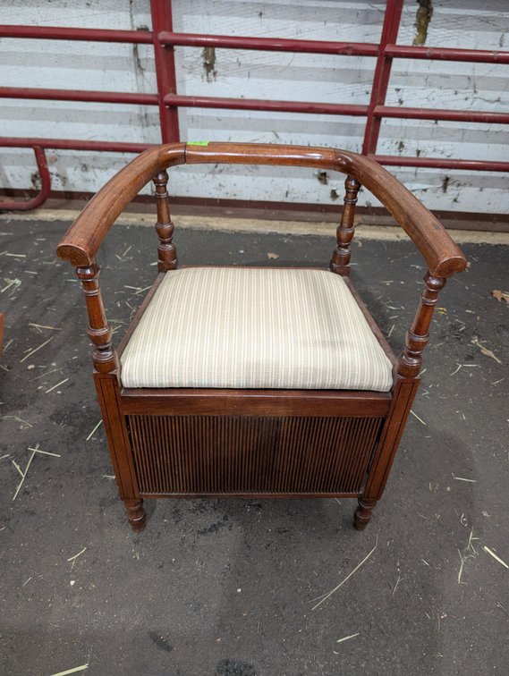English Style Mahogany Barrel Back Library Chair with Striped Upholstery