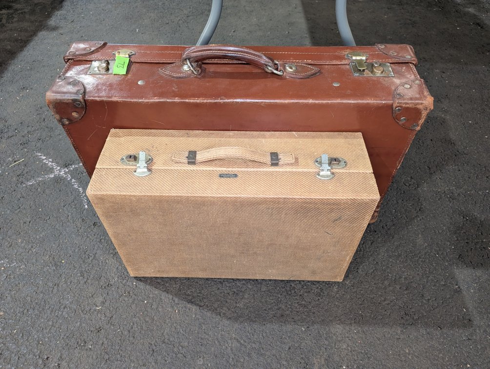 Vintage Brown Leather and Tweed Suitcase Set