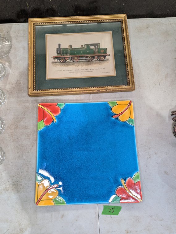 Framed 'Great Eastern Railway' Locomotive Print & Artisan Floral Ceramic Platter