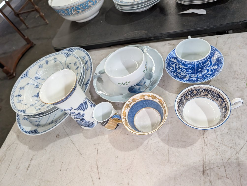 Assorted Fine Porcelain Tea Cups & Saucers - Royal Copenhagen and European Styles