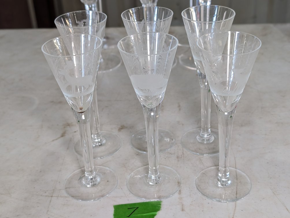 (6) Etched Crystal Cordial Glasses