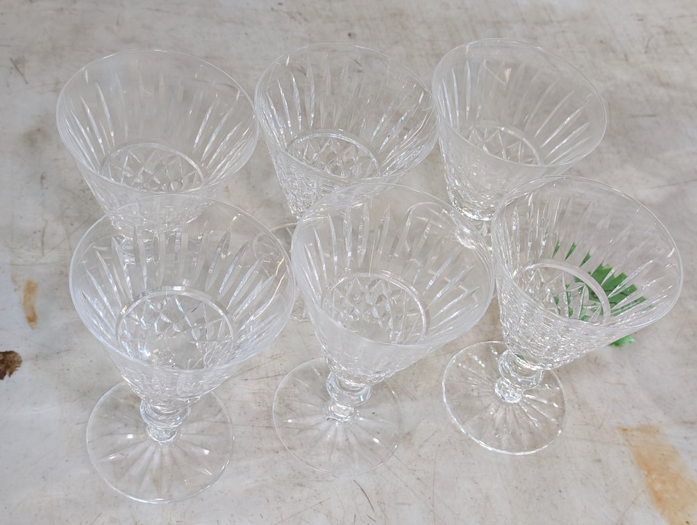 (6) Waterford Cut Crystal Wine Glasses with Diamond Pattern