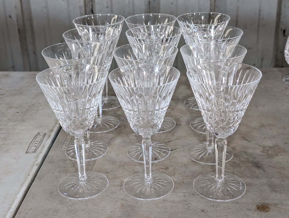 (12) Waterford Stemmed Cut Crystal Water and Wine Glasses