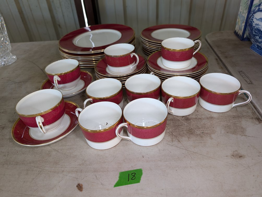 Bone China Coalport Royal Red and Gold Gilt Porcelain Tea Service - Cups, Saucers, and Plates