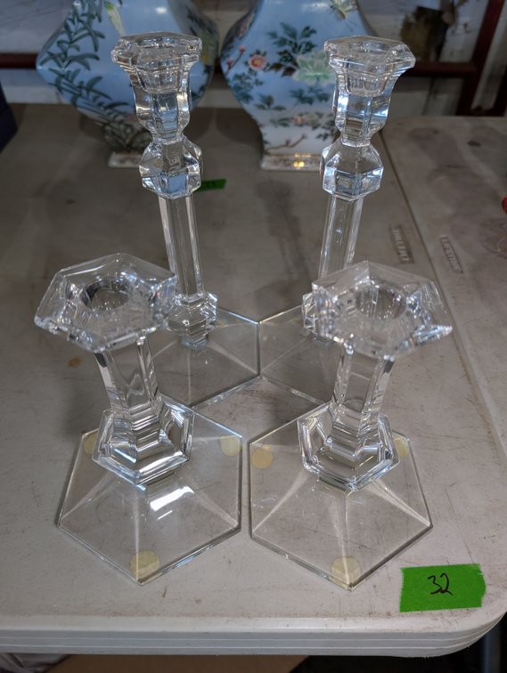 (2) Pairs of Hexagonal Crystal Glass Candlestick Holders