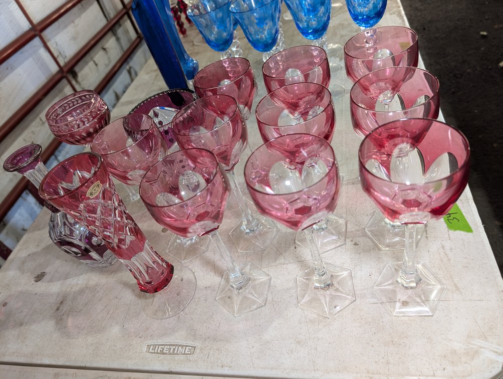 Collection of Wedgewood Cranberry and Ruby Red Cut-to-Clear Stemware and Decanter