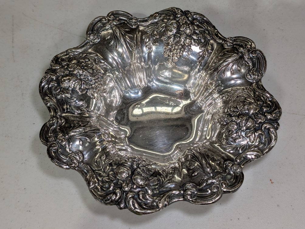 Reed & Barton Sterling Silver Repoussé Berry Bowl with Floral Relief
