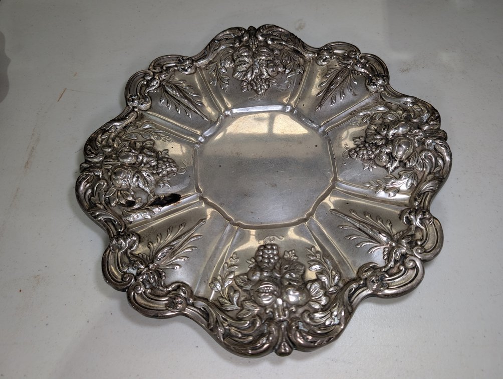Reed & Barton Sterling Silver Repoussé Plate with Fruit Ornamentation