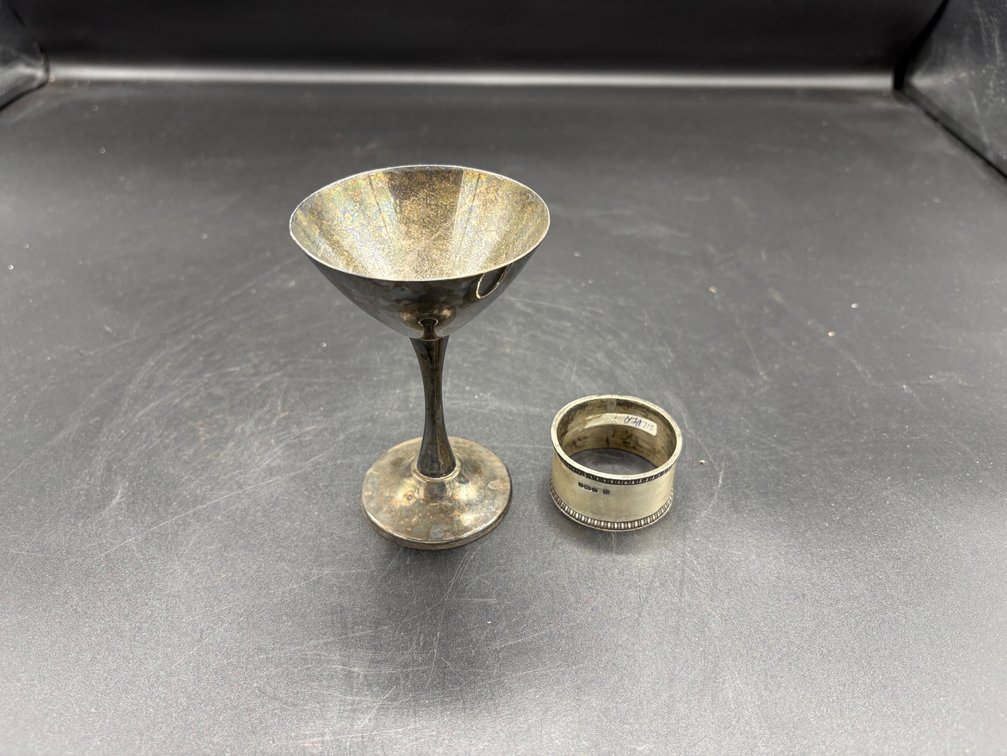 Sterling Marked Goblet, and Napkin Ring