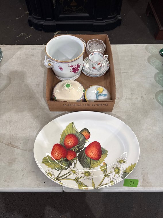 Assorted Ceramic Tea Set Pieces and Floral Platter