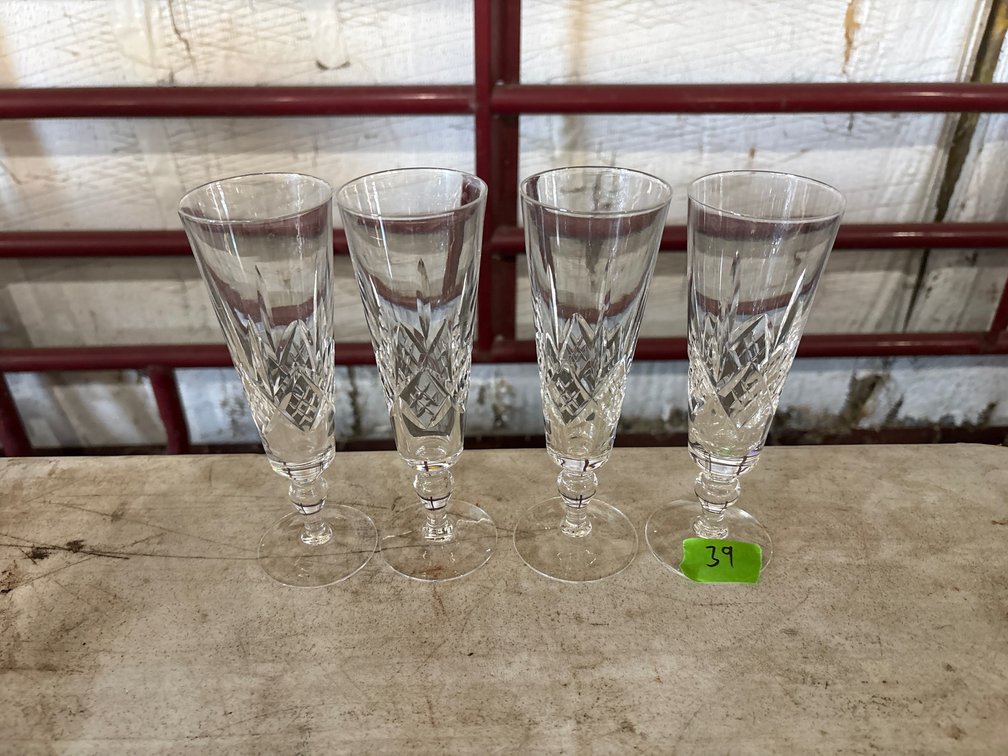 (4) Tall Cut Crystal Champagne Flutes