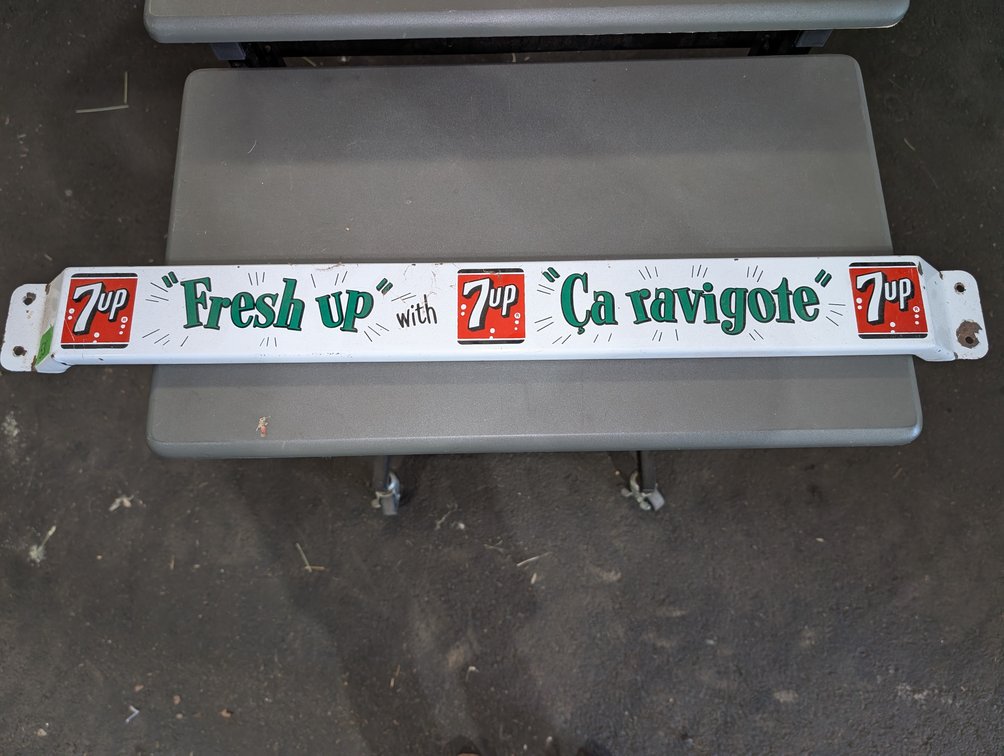Vintage 7-Up "Fresh Up with 7-Up / Ça Ravigote" Metal Door Push Bar