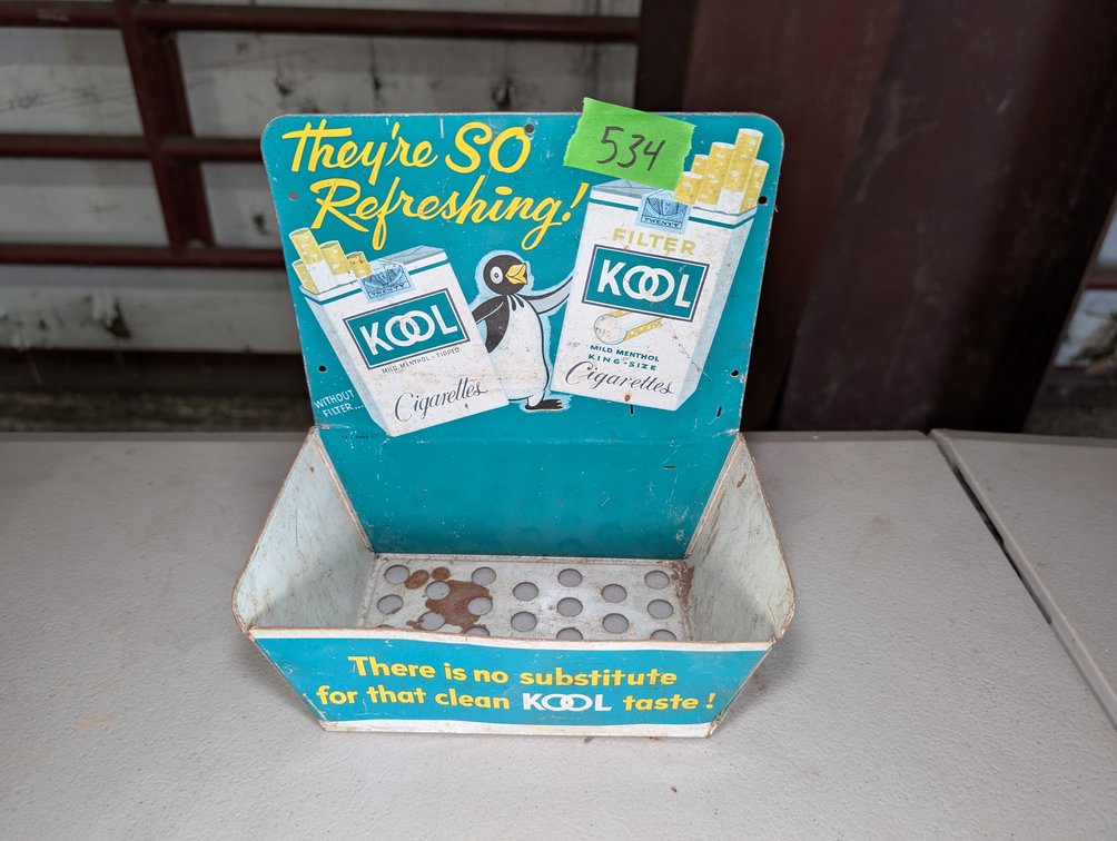 Vintage KOOL Cigarettes Countertop Display Bin with Penguin Mascot