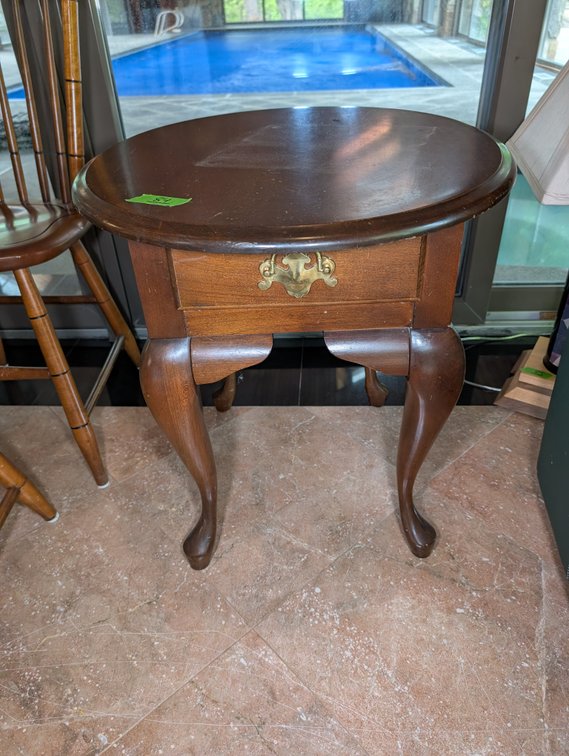 Vintage Mahogany End Table with Single Drawer and Queen Anne Legs