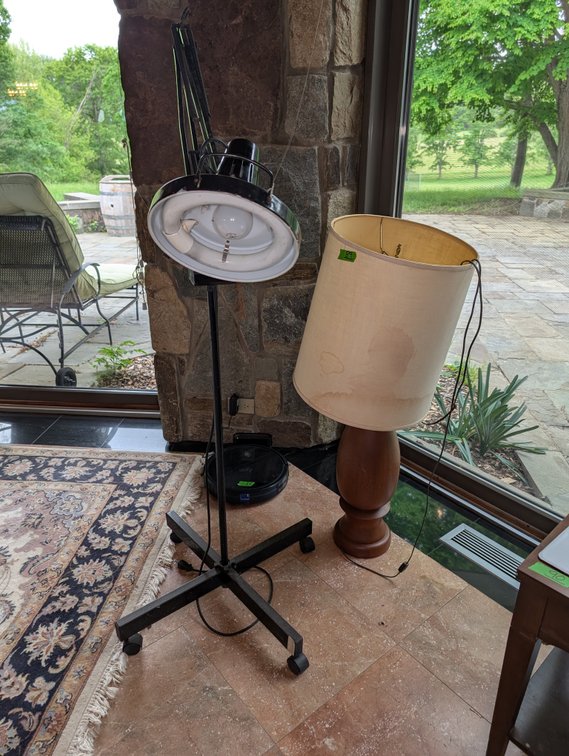 Mid-Century Modern Large Turned Wood Table Lamp, Adjustable Floor Magnifying Task Lamp