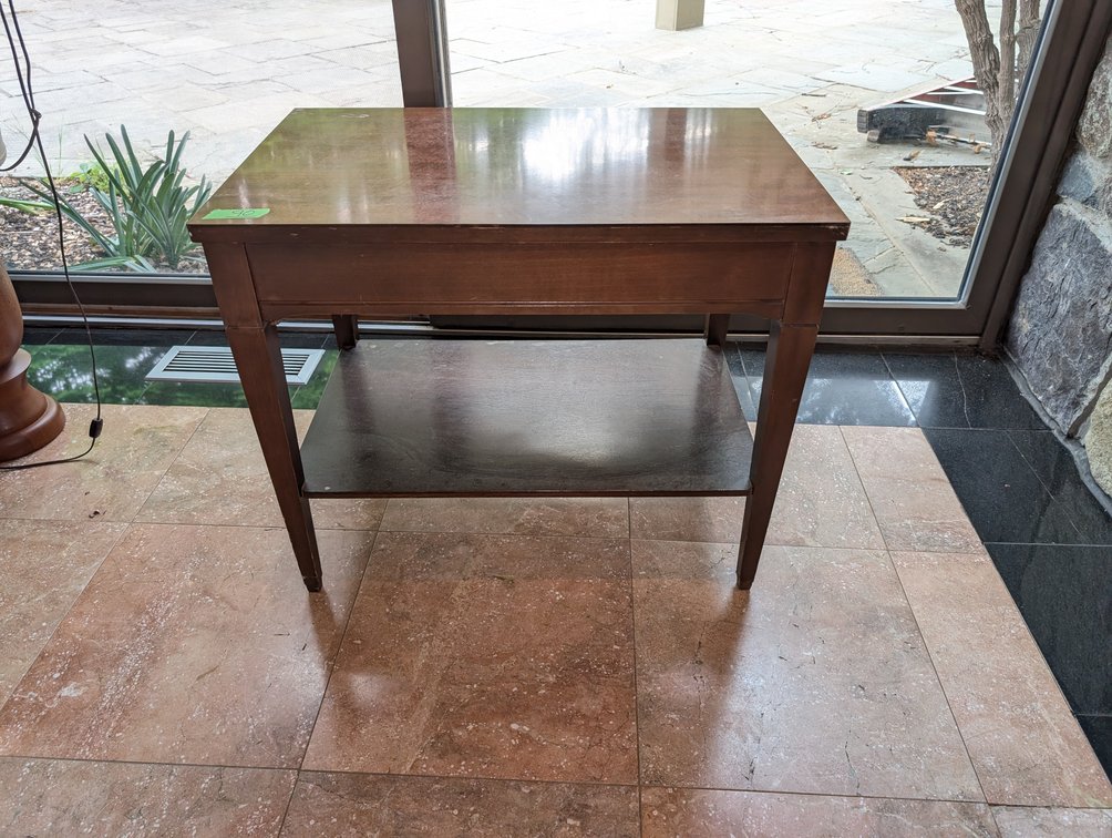 Mid-Century Modern Style Walnut Finish End Table with Lower Shelf