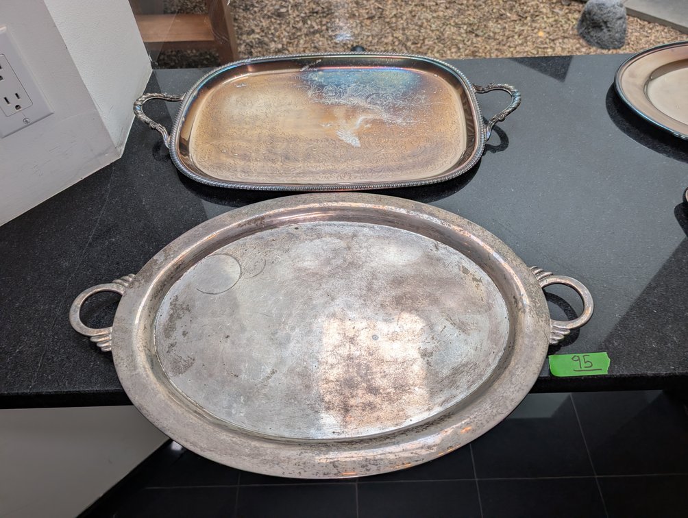 (2) Vintage Silver Plate Serving Trays (Oval and Rectangular)