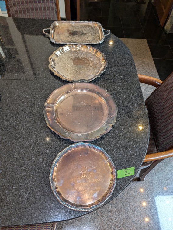Collection of 4 Silver Plate Serving Trays and Platters