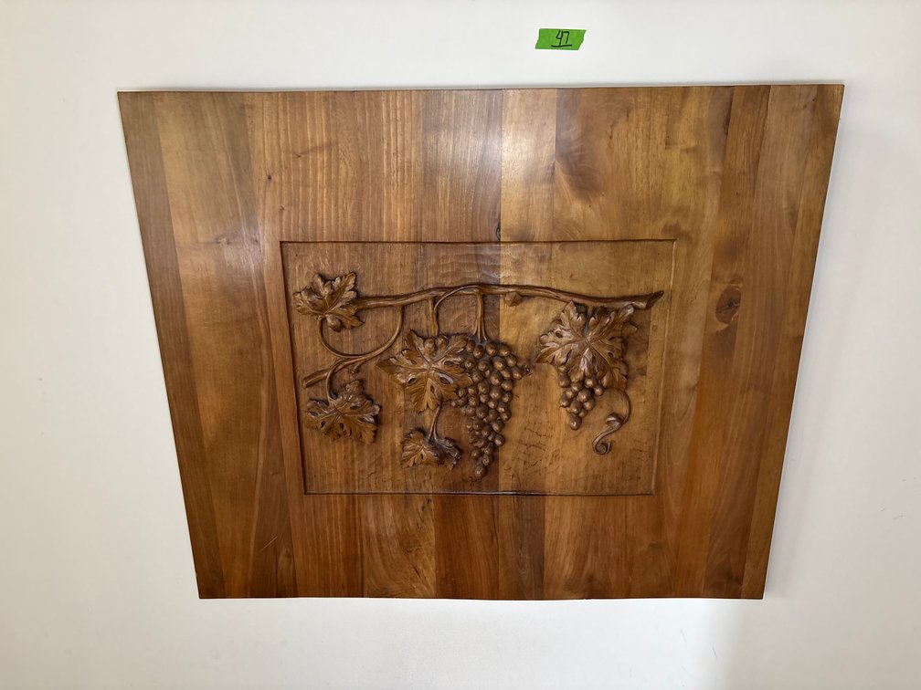 Ornate Hand-Carved Wood Wall Plaque Featuring Grapevine Motif