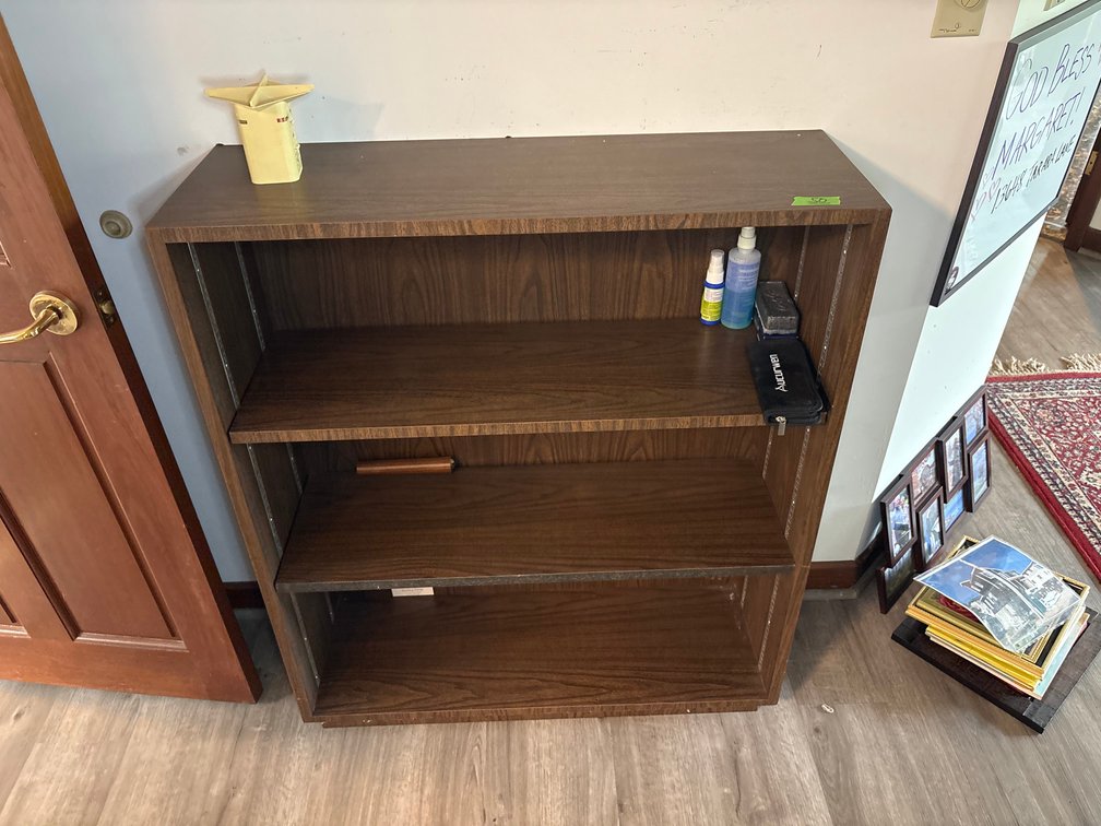 Three-Shelf Dark Wood Grain Veneer Bookcase