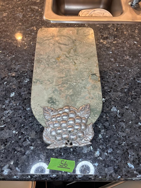 Decorative Green Marble Cheese Board with Pewter Grape Cluster Accent