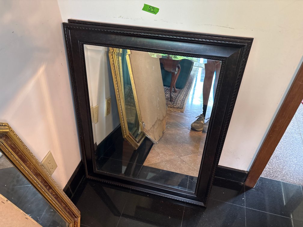 (2) Large Rectangular Dark Wood Framed Wall Mirrors with Decorative Beaded Border