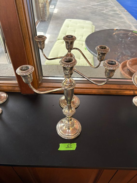 (2) 3 Arm Silver Weighted Candelabra with Gadroon Borders