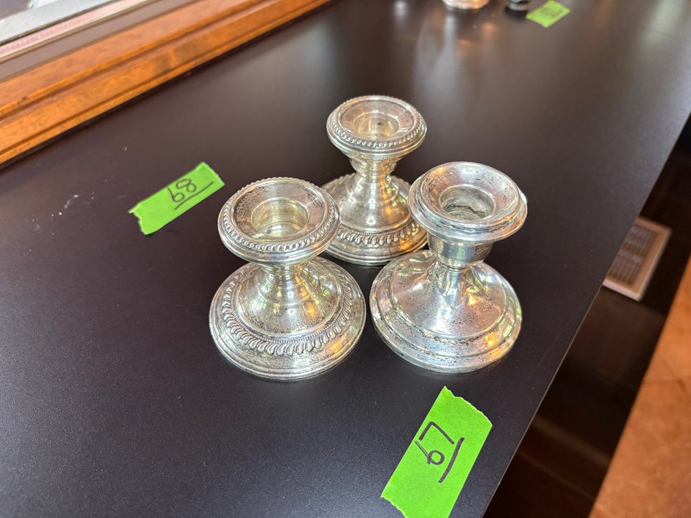 (3) Weighted Sterling Silver Low Candlestick Holders