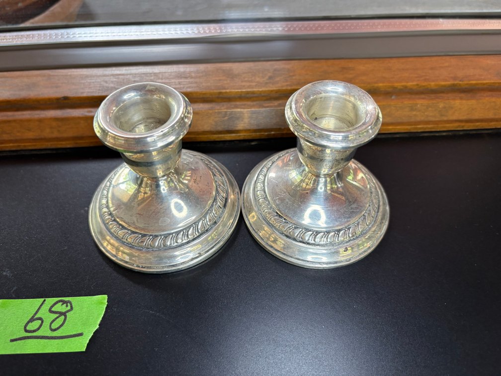 (2) Empire Style Weighted Sterling Silver Candlestick Holders