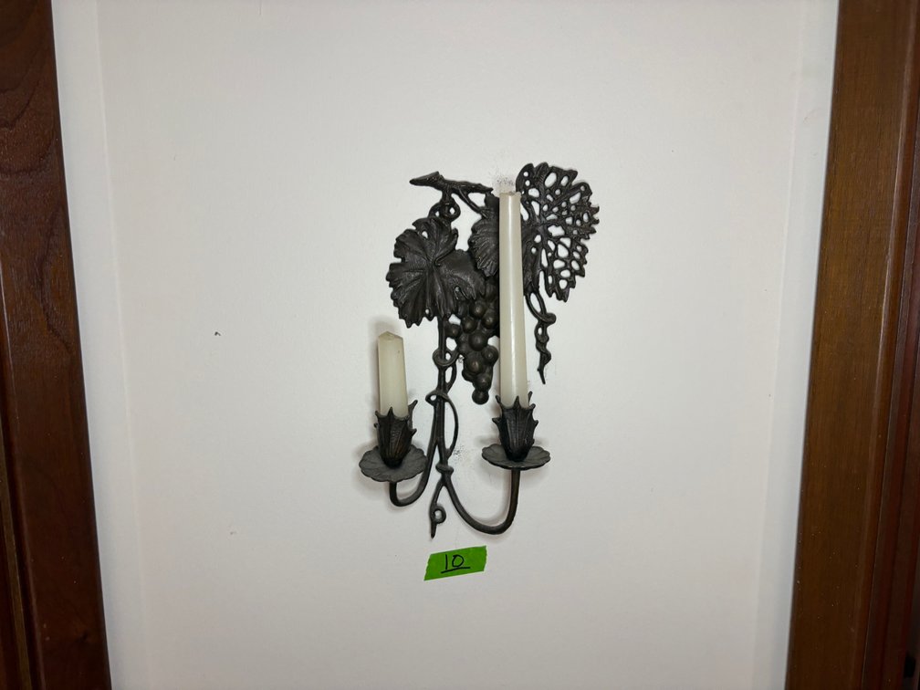Wrought Iron Grapevine Motif Two-Light Wall Sconce with Taper Candles