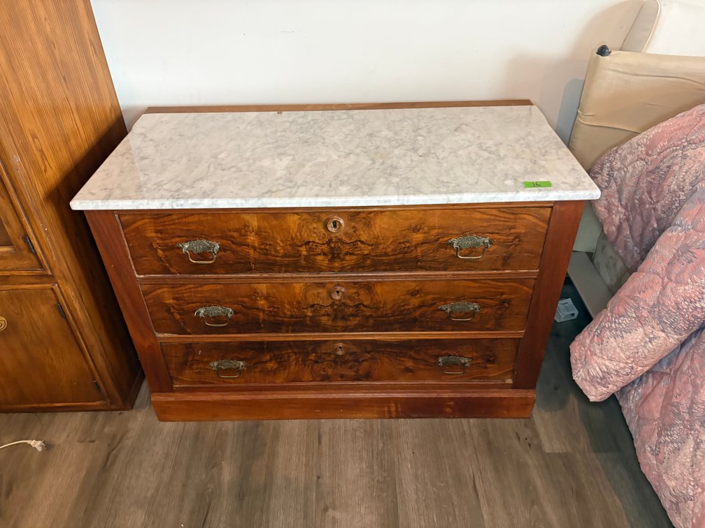 Antique 3-Drawer Chest of Drawers with White Marble Top