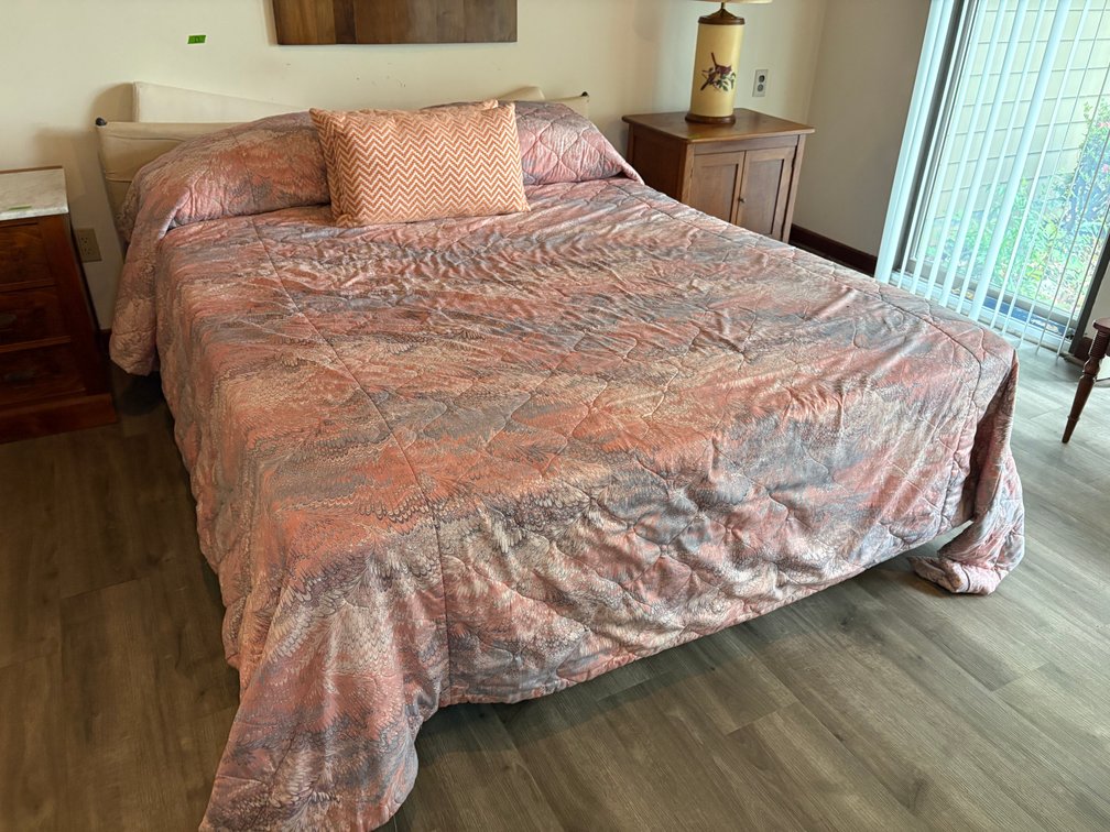Queen Bed and Quilted Bedspread, Shams