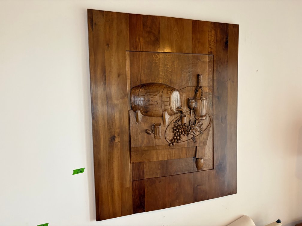 Large Hand-Carved Wood Relief Panel - 'Brunello di Montalcino' Wine Theme