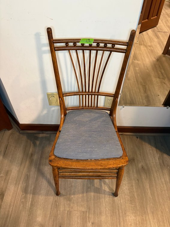 Vintage Oak Spindle-Back Side Chair with Upholstered Seat