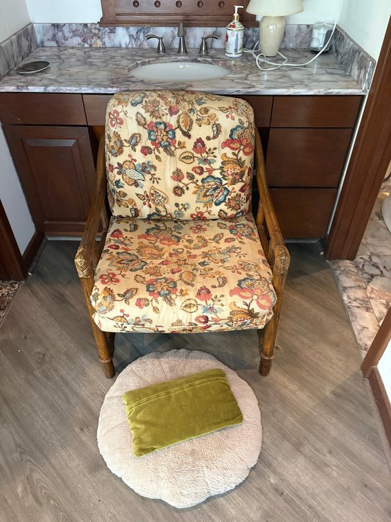 (2) Vintage Floral Upholstered Rattan Frame Armchairs