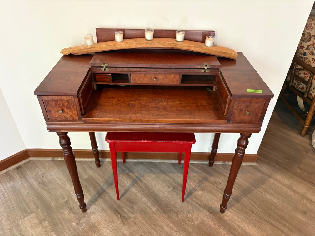 Antique Style Secretary Desk with Hinged Top and Turned Legs