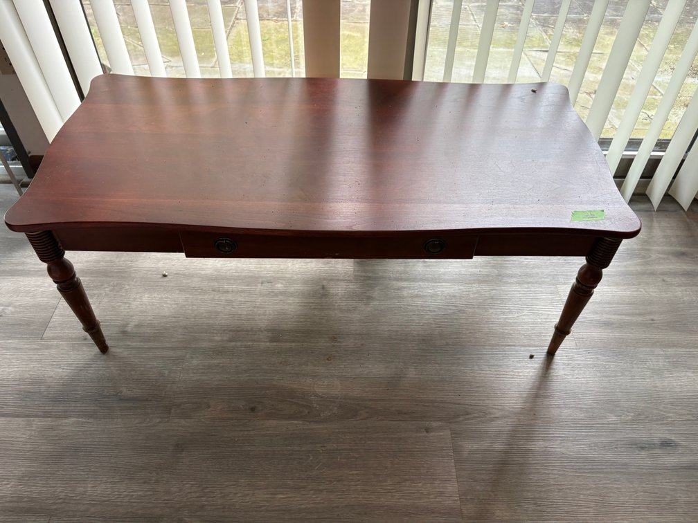 Classic Mahogany Finish Library Table with Fluted Legs